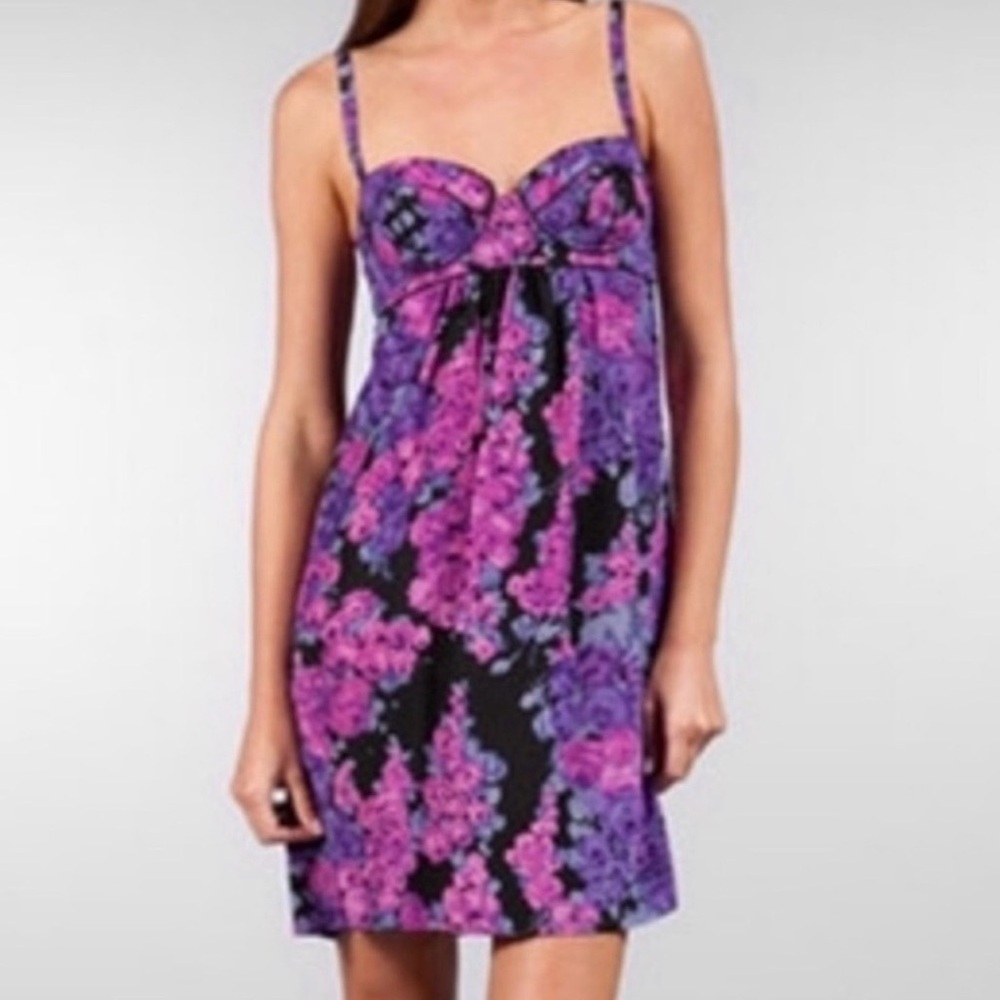 EUC REBECCA TAYLOR Purple Floral Bustier Silk Mini Dress Size 8